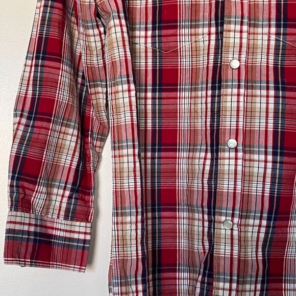 Levi's Pearl Snap Button Red Plaid Long Sleeve Western Cowboy Shirt Small 8-10 - Picture 5 of 11
